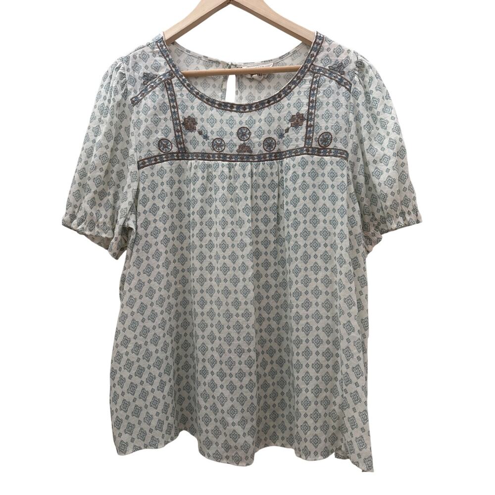 Flower & Feather Boho Embroidered Top